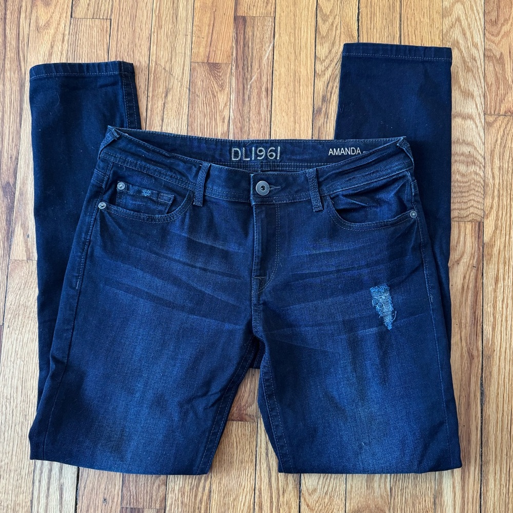 DL1961 Amanda Distressed Dark Stretch Denim Skinny Jeans Size 30
